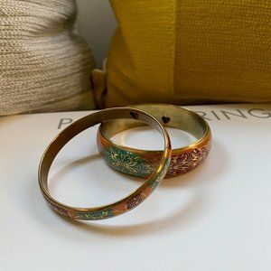 Gorgeous Bohemian Brass Bracelets (Set of 2) Teal-Coral-Magenta